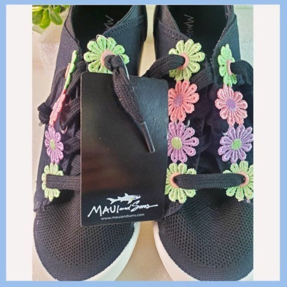 Maui & Sons Black Sneakers w/ Pastel Daisy Eyelets - Picture 6 of 9